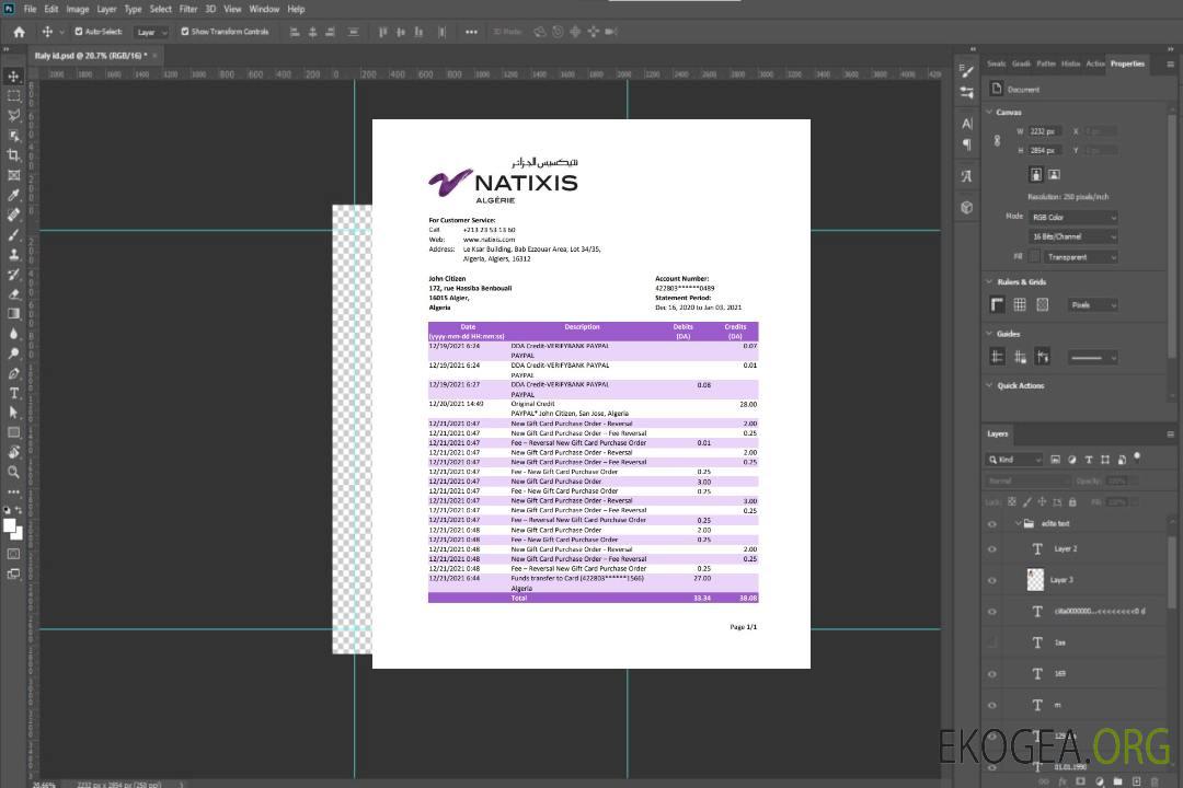Algérie Modèle de relevé bancaire Natixis Algérie au format Excel et PDF template